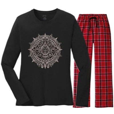 Aztec Sun Calendar Aztec Sun Stone Mayan Sun Symbol Women's Long Sleeve Flannel Pajama Set 