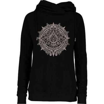 Aztec Sun Calendar Aztec Sun Stone Mayan Sun Symbol Womens Funnel Neck Pullover Hood