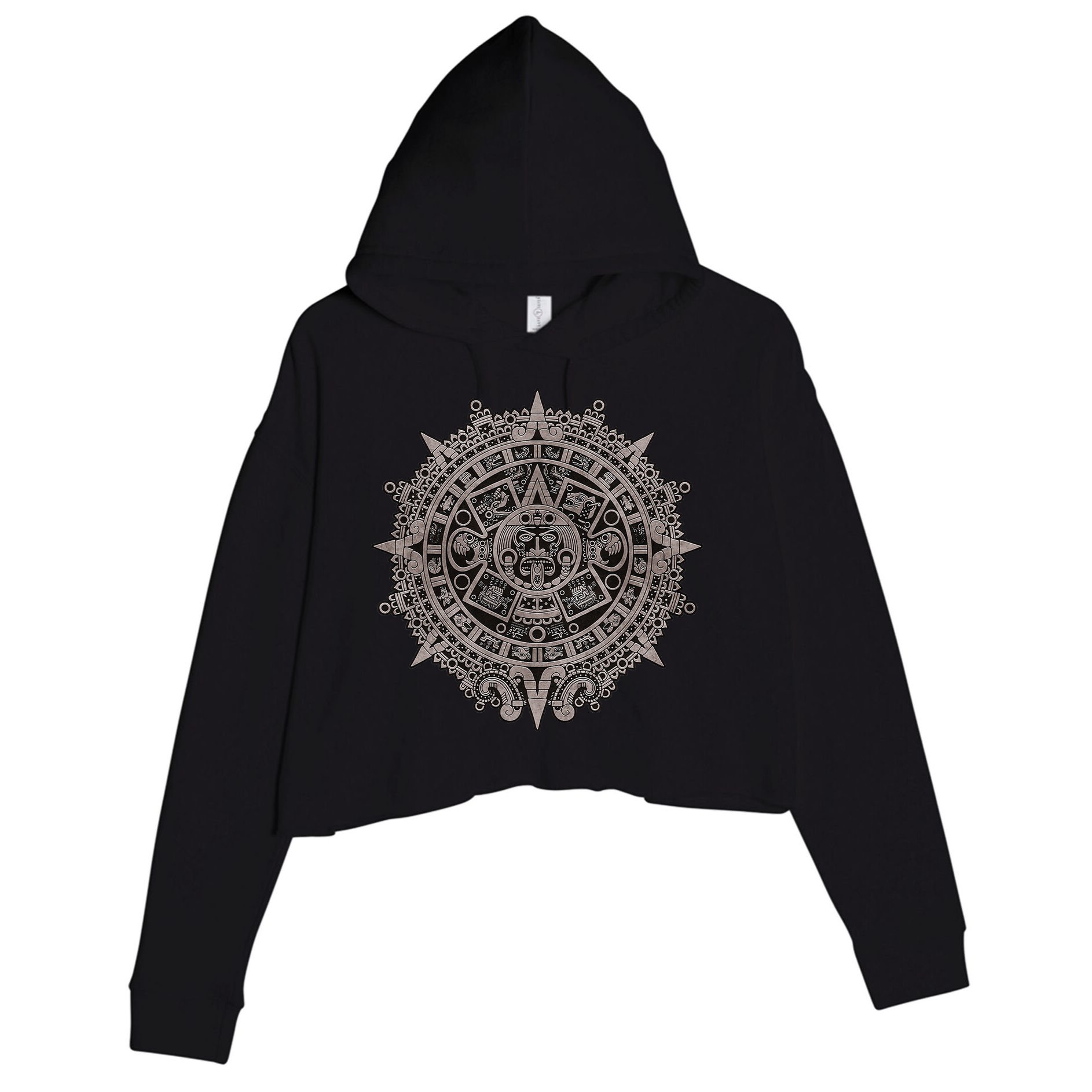 Aztec Sun Calendar Aztec Sun Stone Mayan Sun Symbol Crop Fleece Hoodie