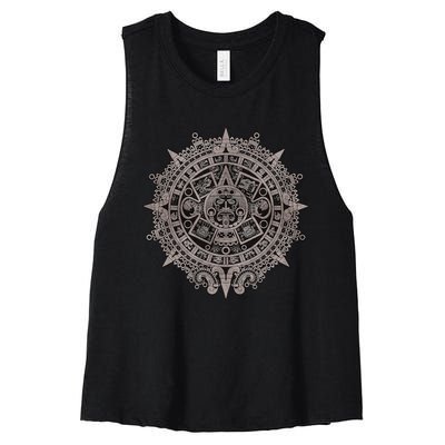 Aztec Sun Calendar Aztec Sun Stone Mayan Sun Symbol Women's Racerback Cropped Tank