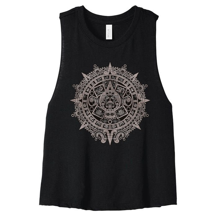 Aztec Sun Calendar Aztec Sun Stone Mayan Sun Symbol Women's Racerback Cropped Tank