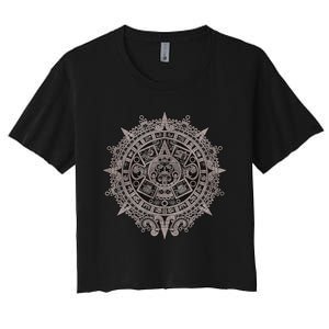 Aztec Sun Calendar Aztec Sun Stone Mayan Sun Symbol Women's Crop Top Tee