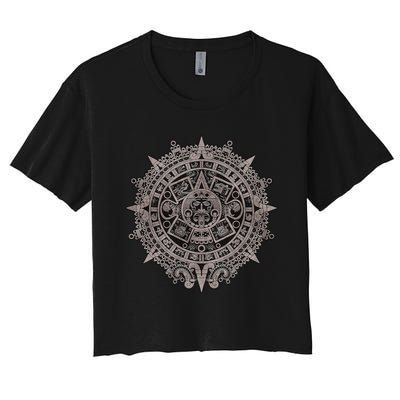 Aztec Sun Calendar Aztec Sun Stone Mayan Sun Symbol Women's Crop Top Tee