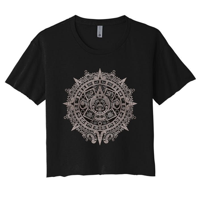 Aztec Sun Calendar Aztec Sun Stone Mayan Sun Symbol Women's Crop Top Tee