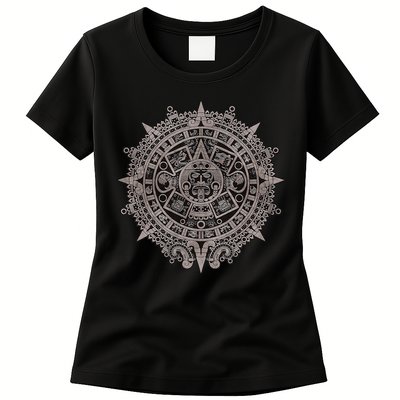 Aztec Sun Calendar Aztec Sun Stone Mayan Sun Symbol Womens T-Shirt