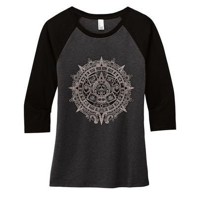 Aztec Sun Calendar Aztec Sun Stone Mayan Sun Symbol Women's Tri-Blend 3/4-Sleeve Raglan Shirt