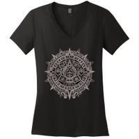 Aztec Sun Calendar Aztec Sun Stone Mayan Sun Symbol Women's V-Neck T-Shirt