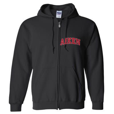 Aiken South Carolina Sc Vintage Sports Design Red Design Full Zip Hoodie