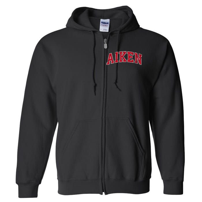 Aiken South Carolina Sc Vintage Sports Design Red Design Full Zip Hoodie