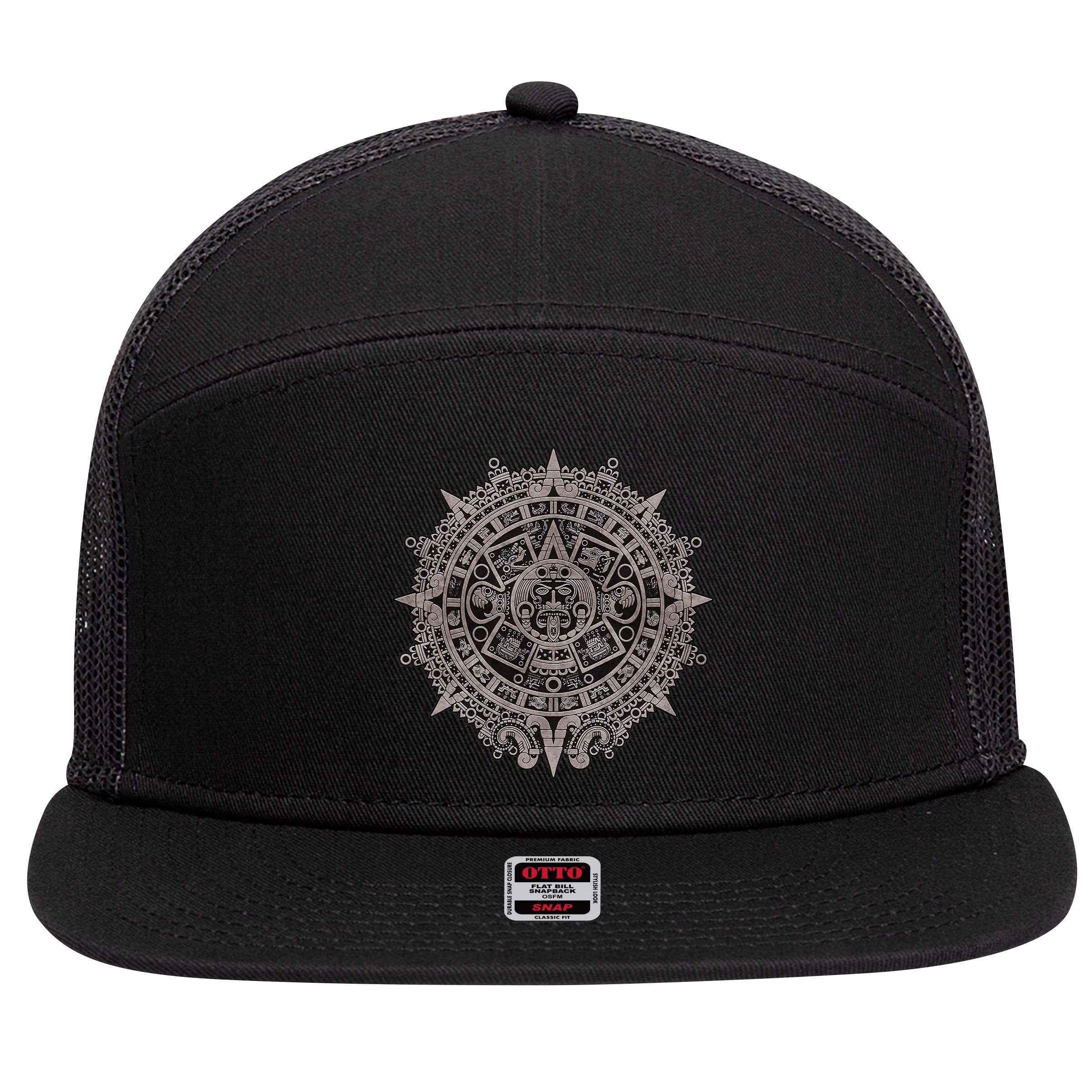 Aztec Sun Calendar Aztec Sun Stone Mayan Sun Symbol 7 Panel Mesh Trucker Snapback Hat