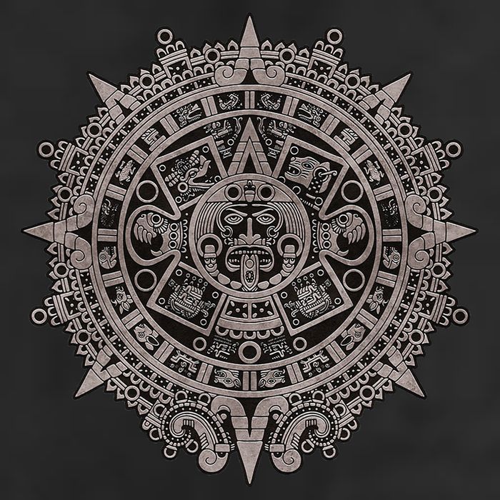 Aztec Sun Calendar Aztec Sun Stone Mayan Sun Symbol 7 Panel Mesh Trucker Snapback Hat