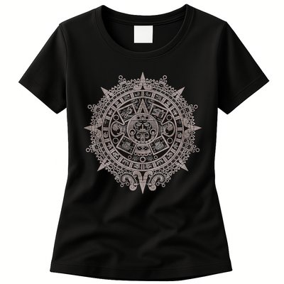 Aztec Sun Calendar Aztec Sun Stone Mayan Sun Symbol Womens T-Shirt