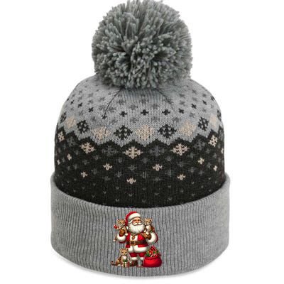 American Santa Claus Holding Leopard Present Xmas Meaningful Gift The Baniff Cuffed Pom Beanie