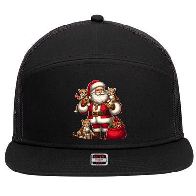 American Santa Claus Holding Leopard Present Xmas Meaningful Gift 7 Panel Mesh Trucker Snapback Hat