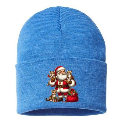 American Santa Claus Holding Leopard Present Xmas Meaningful Gift Sustainable Knit Beanie