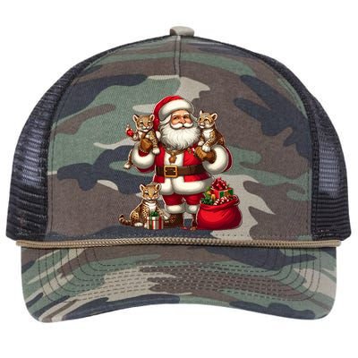 American Santa Claus Holding Leopard Present Xmas Meaningful Gift Retro Rope Trucker Hat Cap