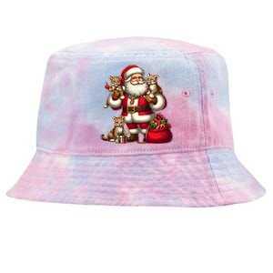 American Santa Claus Holding Leopard Present Xmas Meaningful Gift Tie-Dyed Bucket Hat