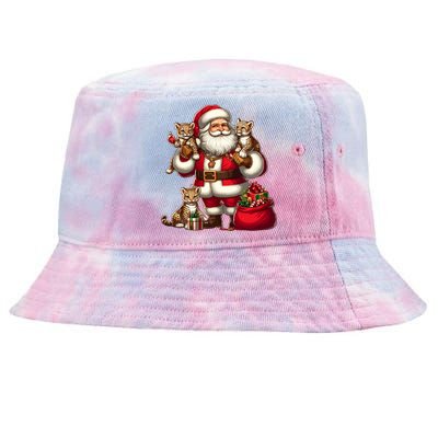 American Santa Claus Holding Leopard Present Xmas Meaningful Gift Tie-Dyed Bucket Hat