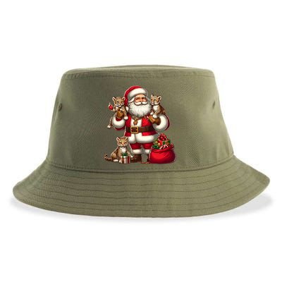 American Santa Claus Holding Leopard Present Xmas Meaningful Gift Sustainable Bucket Hat