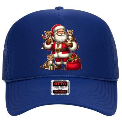 American Santa Claus Holding Leopard Present Xmas Meaningful Gift High Crown Mesh Back Trucker Hat