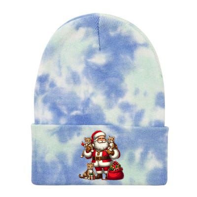 American Santa Claus Holding Leopard Present Xmas Meaningful Gift Tie Dye 12in Knit Beanie