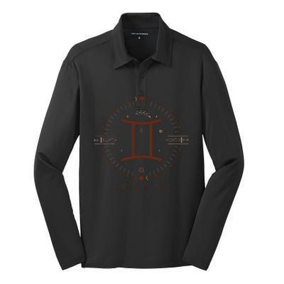 Astrological Stars Celestial Zodiac Sign Aesthetic Gemini Silk Touch Performance Long Sleeve Polo