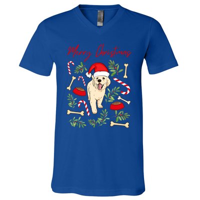 Adorable Sweet Christmas Puppy Labrador With Santa Hat Dog Gift V-Neck T-Shirt