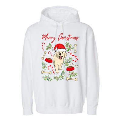 Adorable Sweet Christmas Puppy Labrador With Santa Hat Dog Gift Garment-Dyed Fleece Hoodie