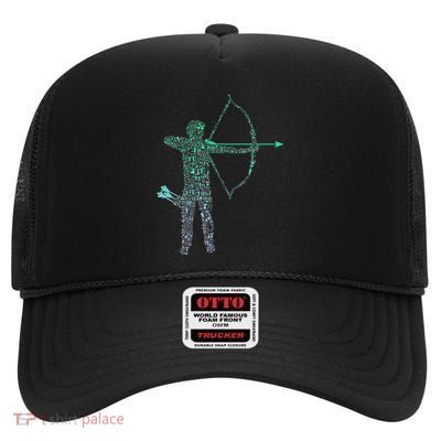 Archer Shape Collage Silhouette Archer Archery High Crown Mesh Back Trucker Hat