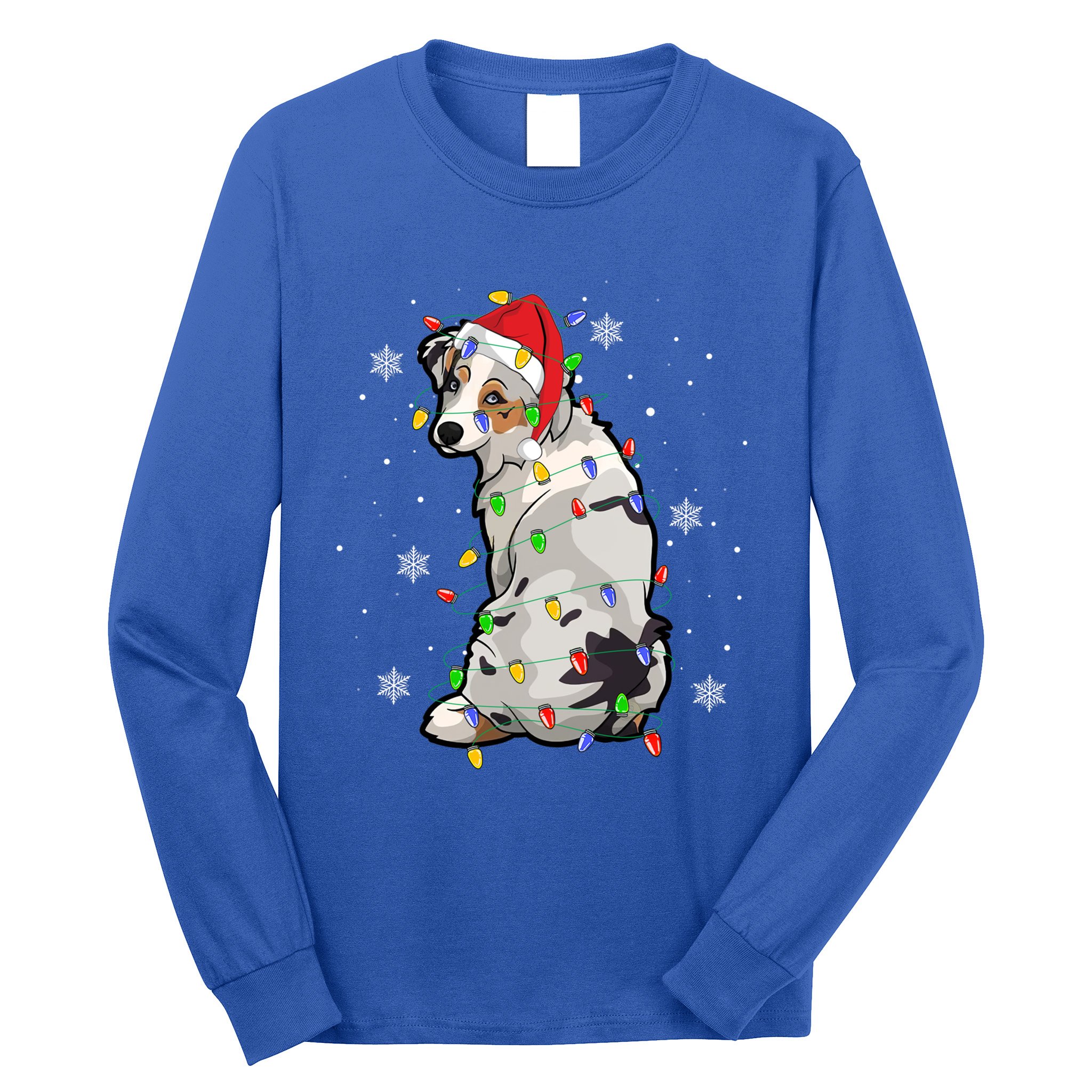 Australian Shepherd Christmas Dog Xmas Lights Tree Great Gift Long Sleeve Shirt