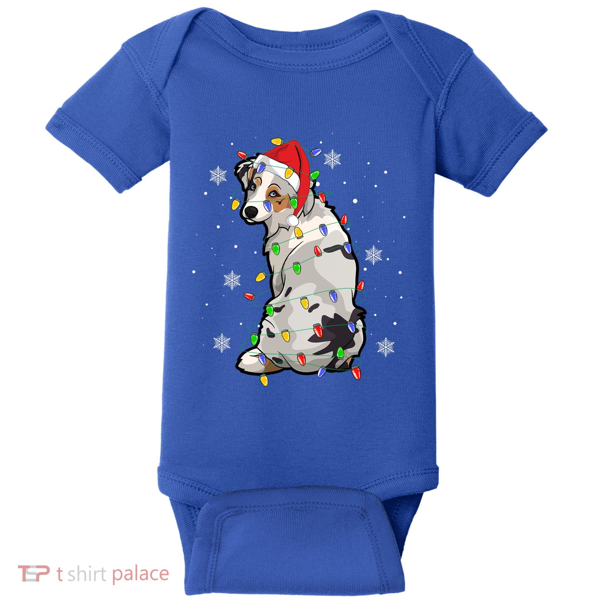 Australian Shepherd Christmas Dog Xmas Lights Tree Great Gift Baby Bodysuit