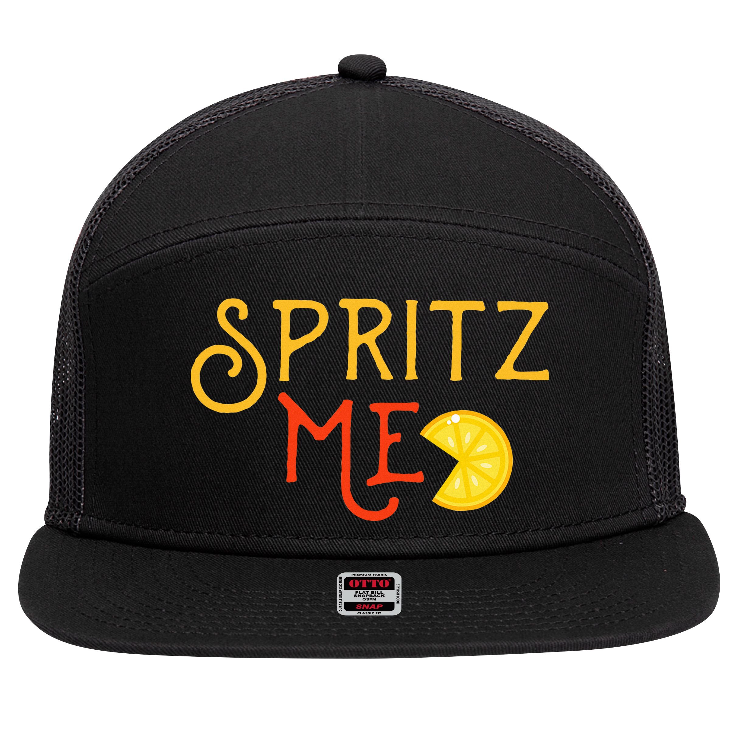 Aperol Spritz Cocktail Party Alcohol Drink Summer Beverage 7 Panel Mesh Trucker Snapback Hat
