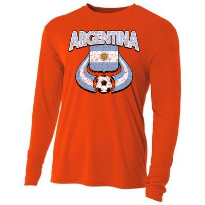 Argentina Soccer Country Flag Shield Argentinian Pride Gift Cooling Performance Long Sleeve Crew