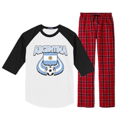 Argentina Soccer Country Flag Shield Argentinian Pride Gift Raglan Sleeve Pajama Set