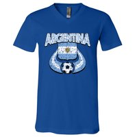 Argentina Soccer Country Flag Shield Argentinian Pride Gift V-Neck T-Shirt