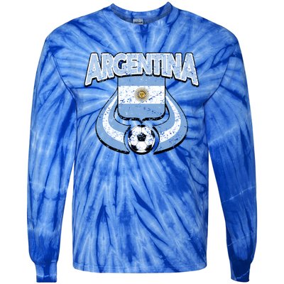 Argentina Soccer Country Flag Shield Argentinian Pride Gift Tie-Dye Long Sleeve Shirt