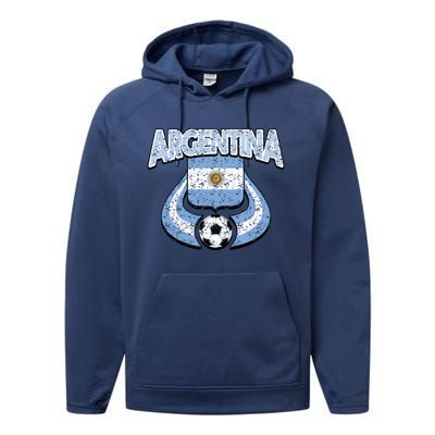 Argentina Soccer Country Flag Shield Argentinian Pride Gift Performance Fleece Hoodie