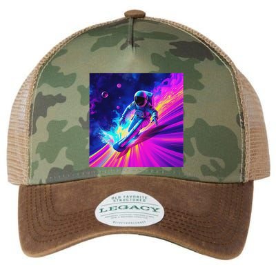 Astronaut Surfing Cosmic Rainbow Wave Graphic Design Art Legacy Tie Dye Trucker Hat