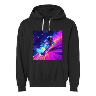Astronaut Surfing Cosmic Rainbow Wave Graphic Design Art Garment-Dyed Fleece Hoodie