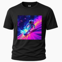 Astronaut Surfing Cosmic Rainbow Wave Graphic Design Art Cooling Performance Crew T-Shirt