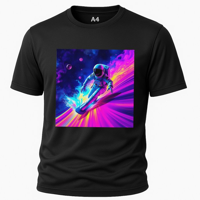 Astronaut Surfing Cosmic Rainbow Wave Graphic Design Art Cooling Performance Crew T-Shirt