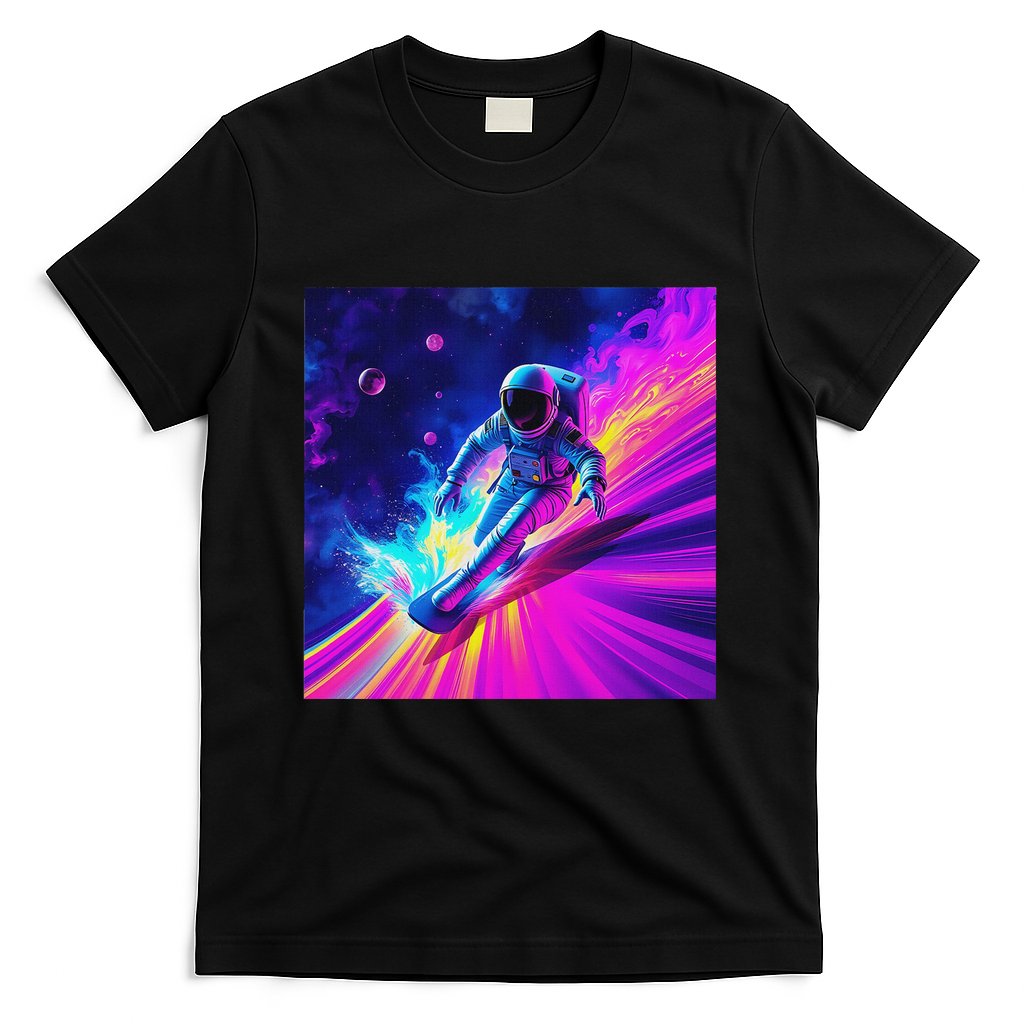 Astronaut Surfing Cosmic Rainbow Wave Graphic Design Art T-Shirt