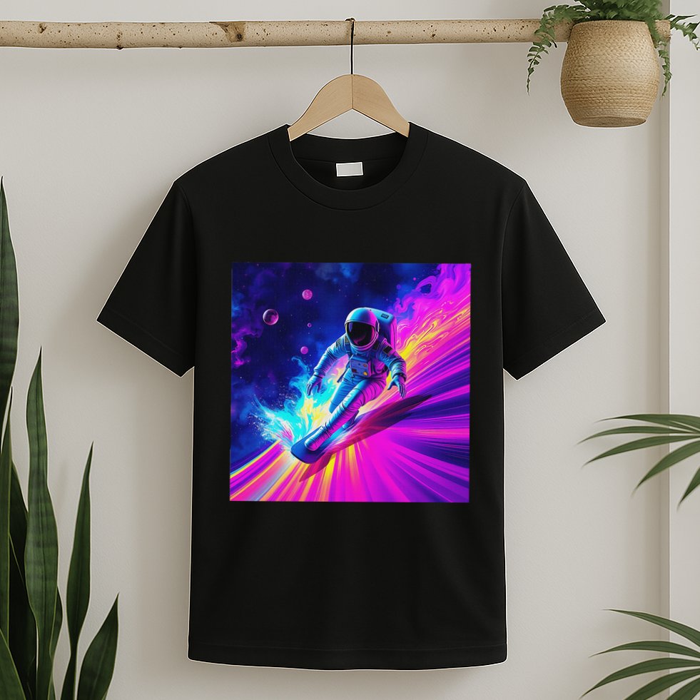Astronaut Surfing Cosmic Rainbow Wave Graphic Design Art T-Shirt
