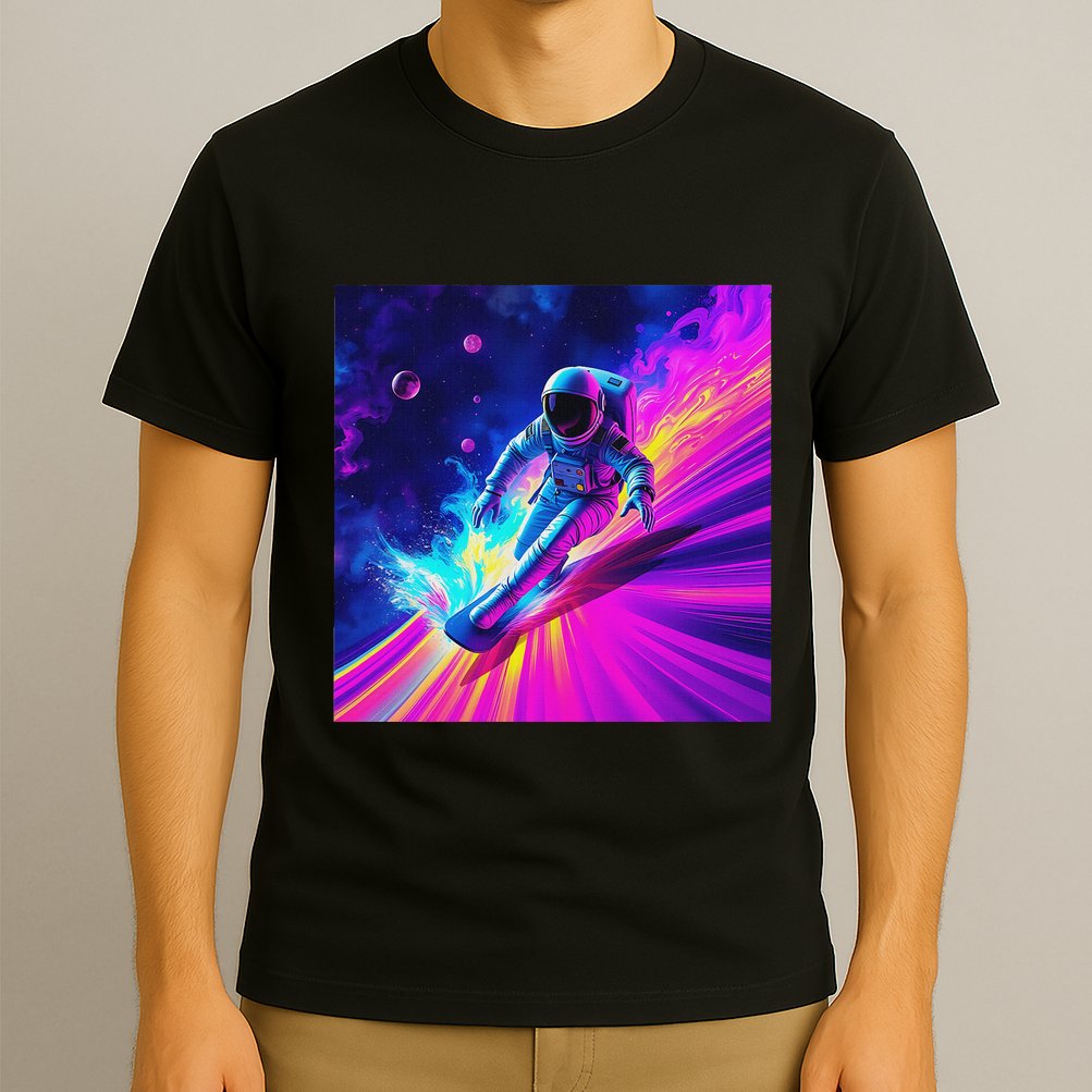 Astronaut Surfing Cosmic Rainbow Wave Graphic Design Art T-Shirt