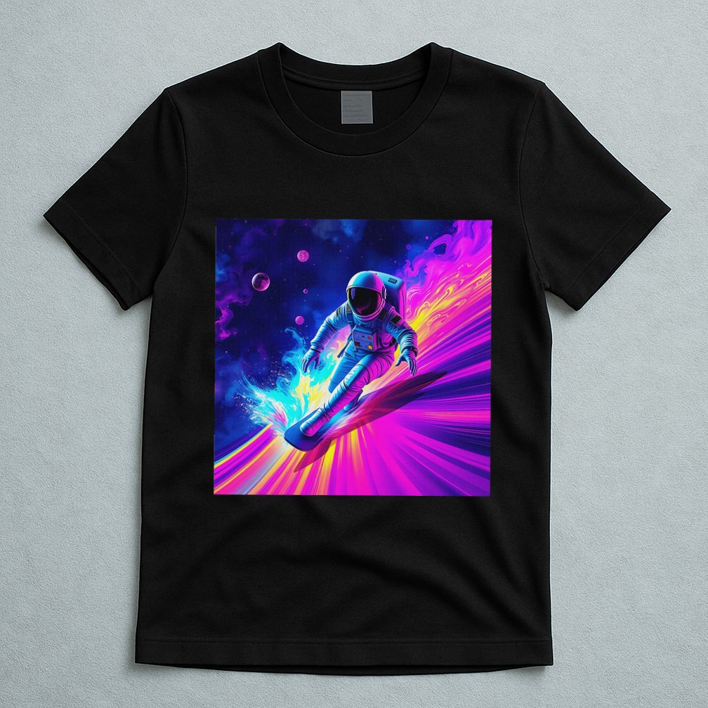 Astronaut Surfing Cosmic Rainbow Wave Graphic Design Art T-Shirt