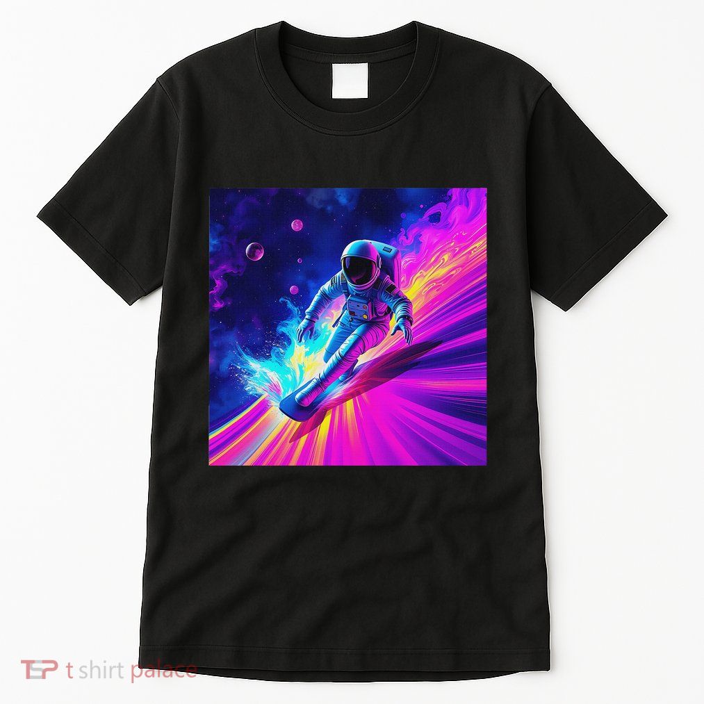 Astronaut Surfing Cosmic Rainbow Wave Graphic Design Art Tall T-Shirt