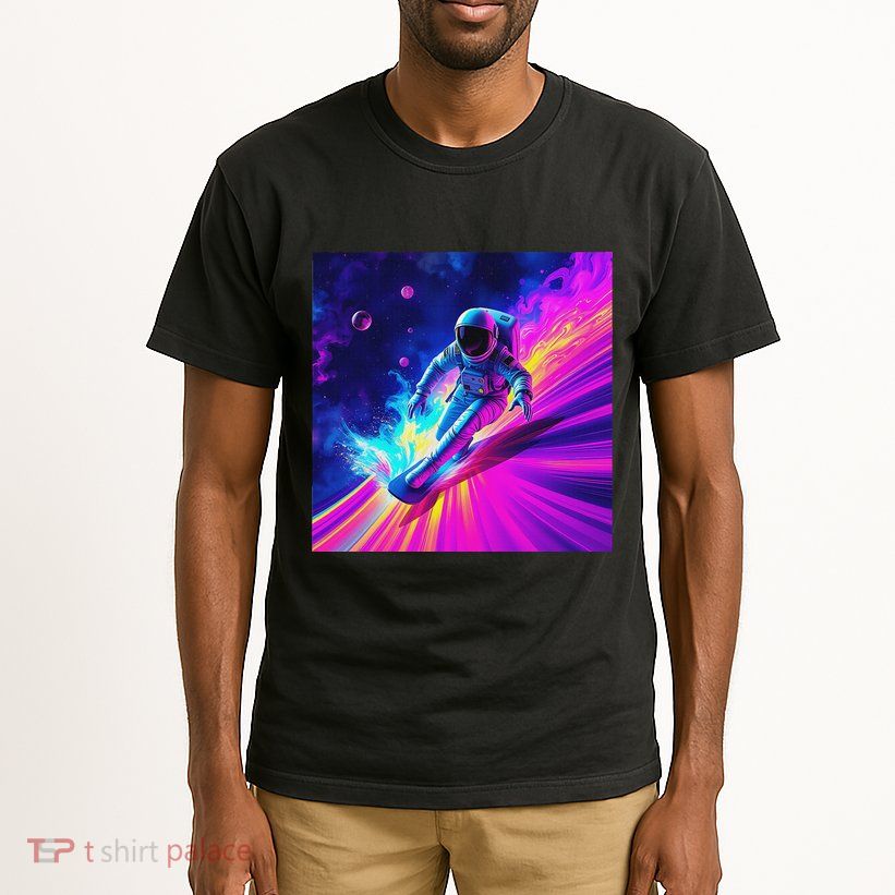 Astronaut Surfing Cosmic Rainbow Wave Graphic Design Art Tall T-Shirt