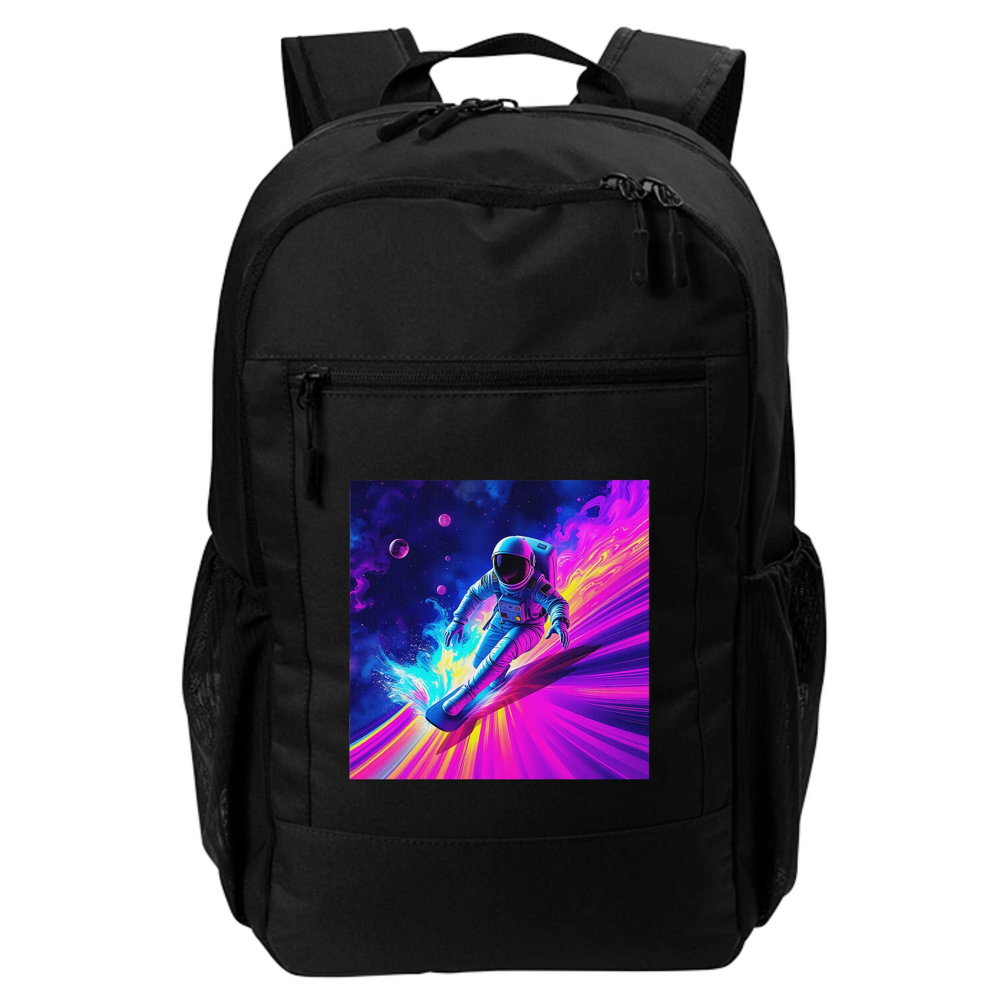 Astronaut Surfing Cosmic Rainbow Wave Graphic Design Art Backpack