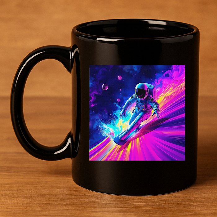 Astronaut Surfing Cosmic Rainbow Wave Graphic Design Art 11oz C Handle Ceramic Mug