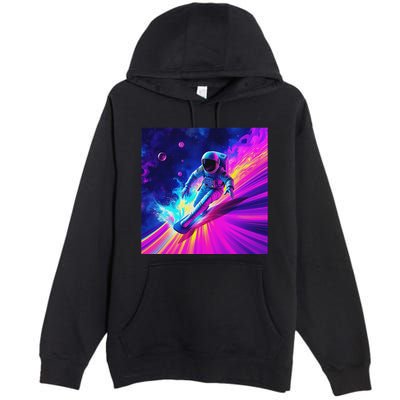 Astronaut Surfing Cosmic Rainbow Wave Graphic Design Art Premium Pullover Hoodie